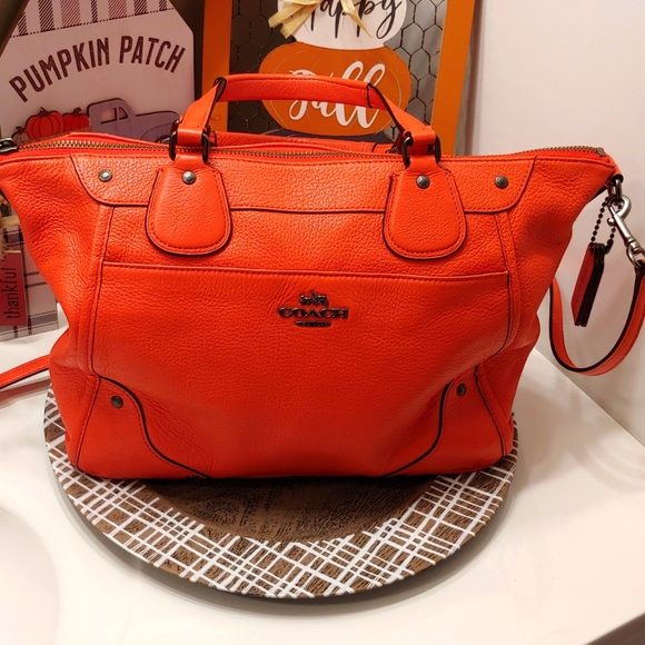 Coach Handbags - 💥EUC Coach Brand Mickie Style, Pebble Leather, Unique Hot Orange!